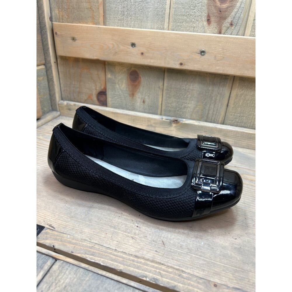 Anne Klein Iflex Black Ballet Flats With Buckle Accent 8M Slip On